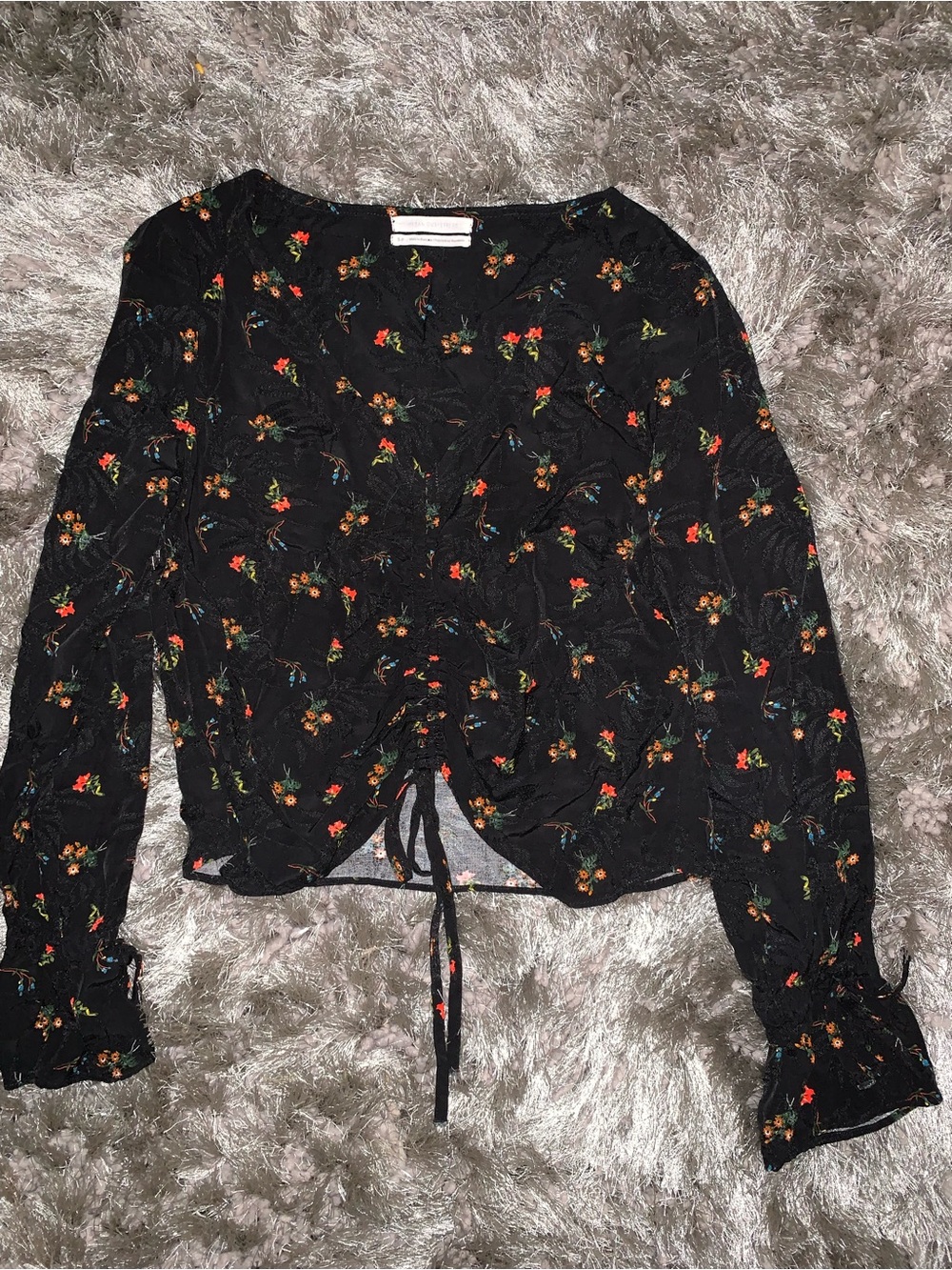 Urban Outfitters Black Floral Tie-Front Blouse
